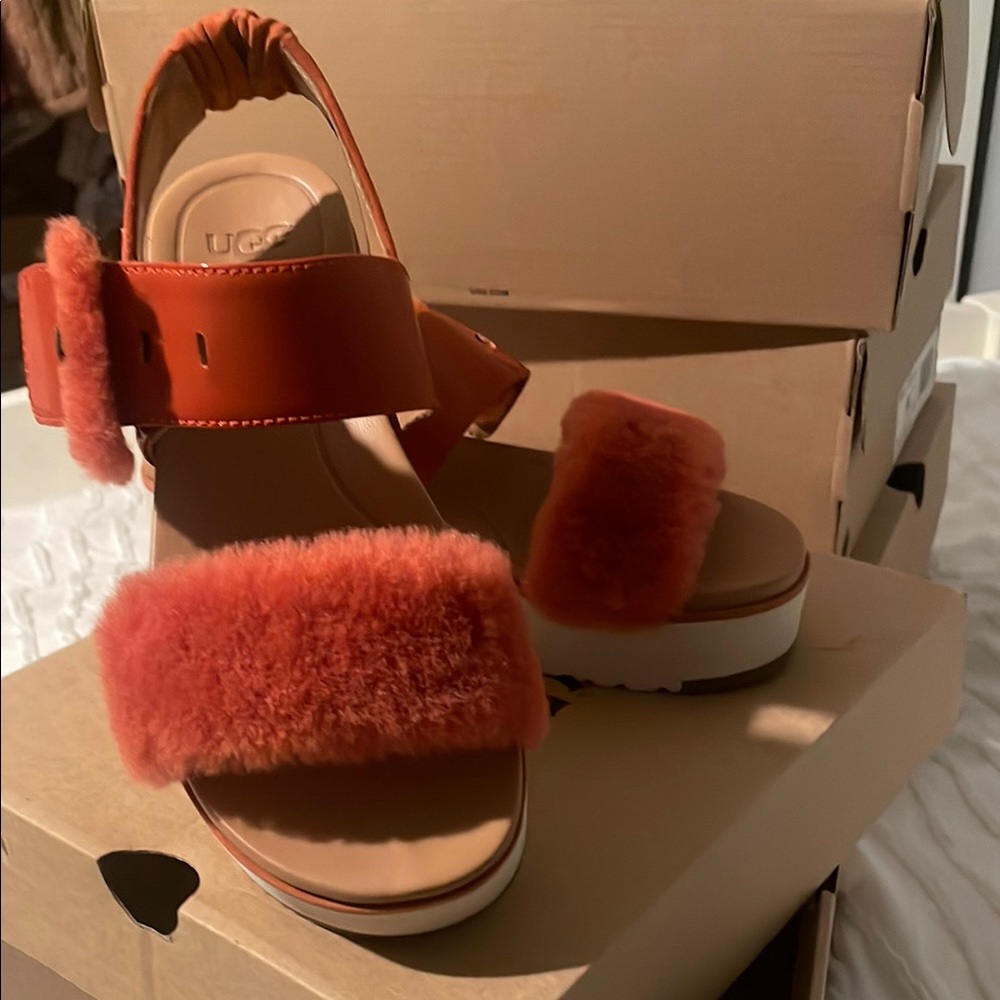 UGG Coral Fuzzy Strap Sandals